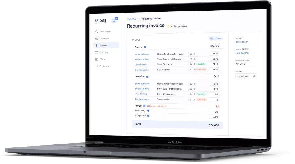 bridgeteams invoices page