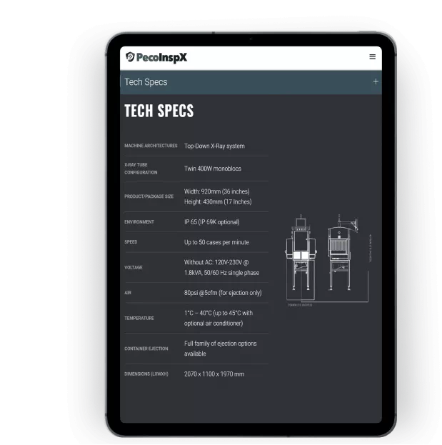peco-inspx.com tech specs page