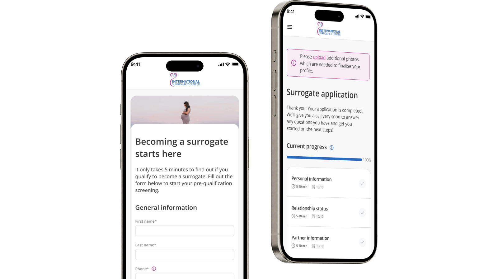 Surrogate mother application form in a healthcare app by MindK