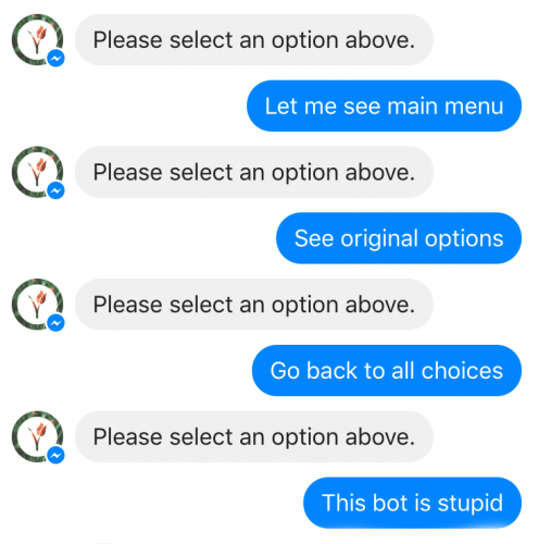 Broken user error handling in Flower Chatbot for Facebook Messenger