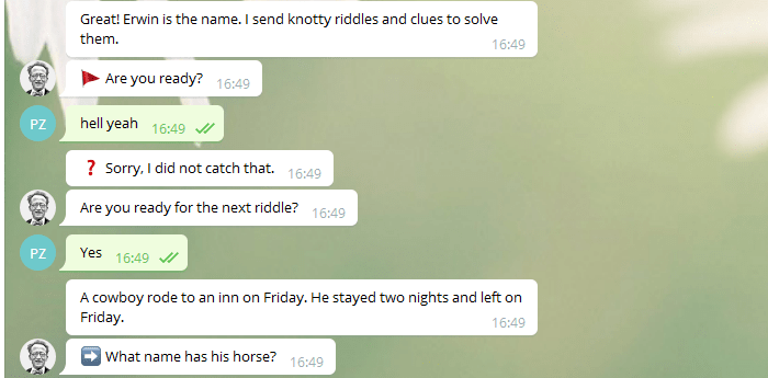 Chat with Erwin bot on Telegram