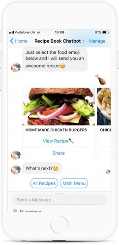 Recipe book chatbot uses emoji in dialog