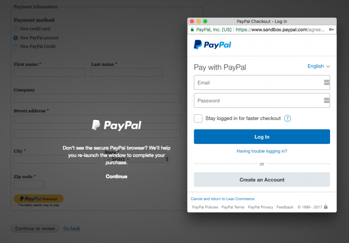 paypal screen