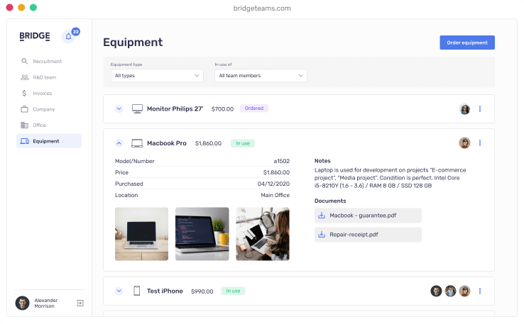 Bridge equipment management module