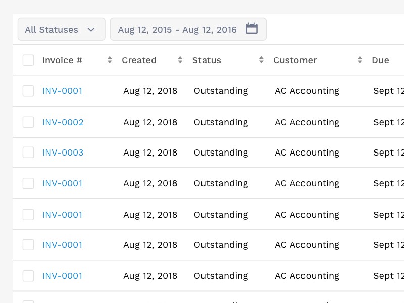 basic filtering UI design table