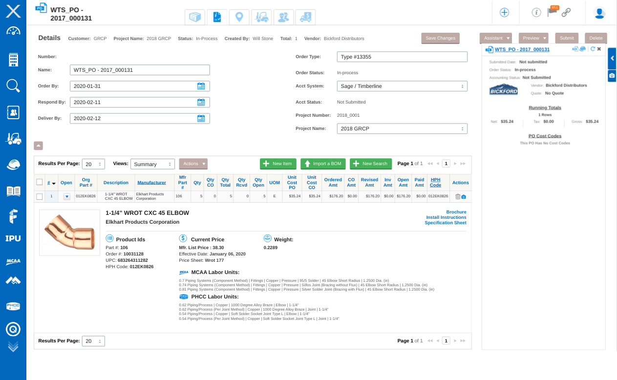 a screen highlighting the procurement process in CINX app