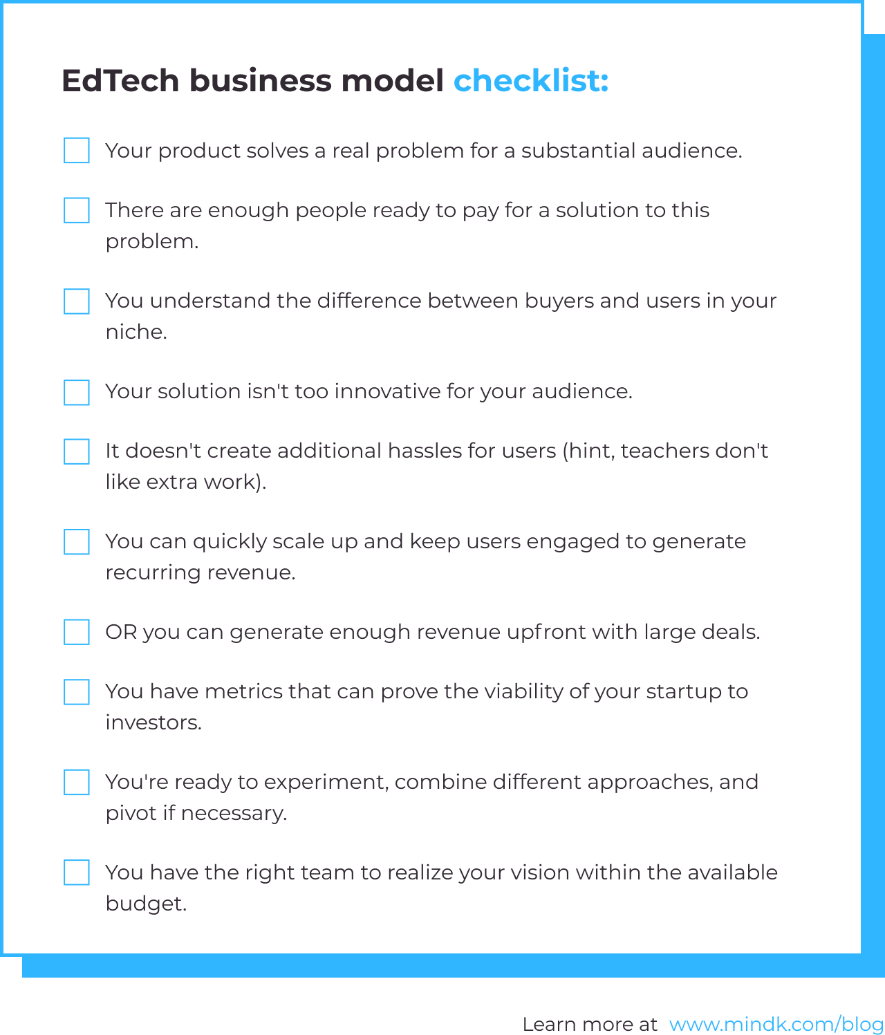 еdtech startup business model checklist