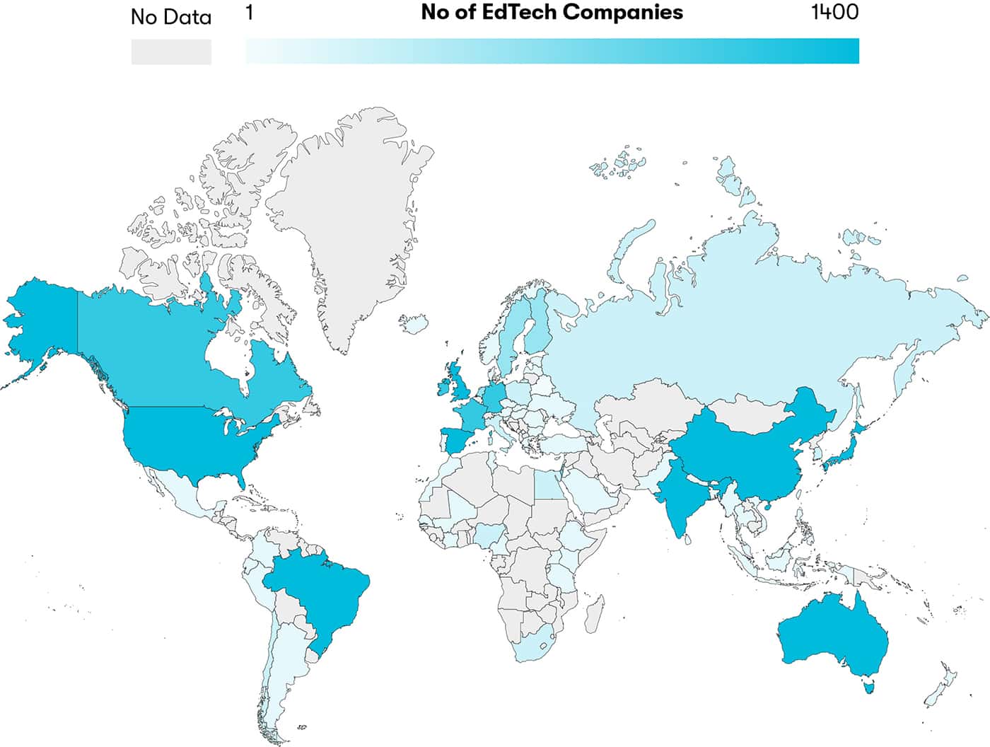 number of edtech companies by country