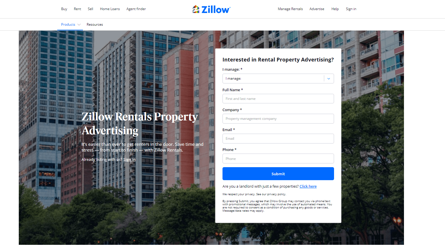 Zillow Rentals Property Advertising platform