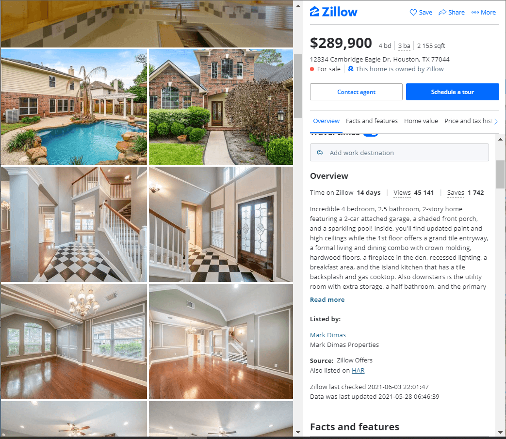 Property profile on zillow