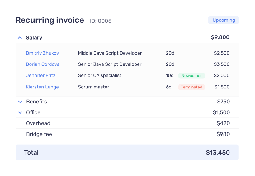 Bridge HRIS invoicing module