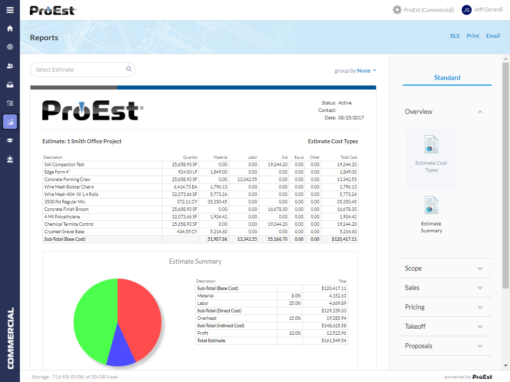 construction estimating reporting