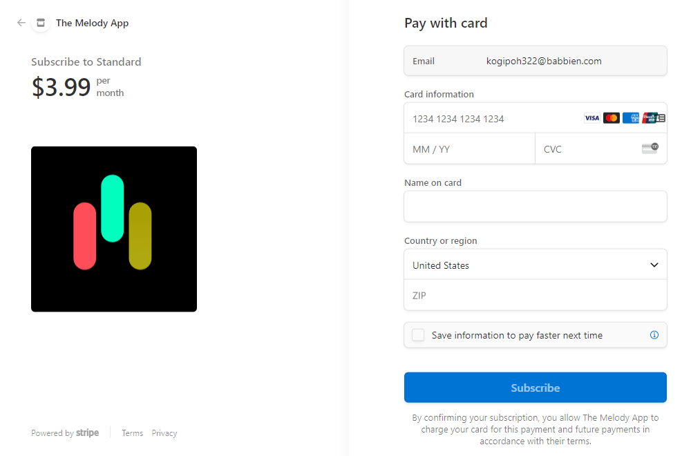 Stripe payment gateway in the Melody app by MindK