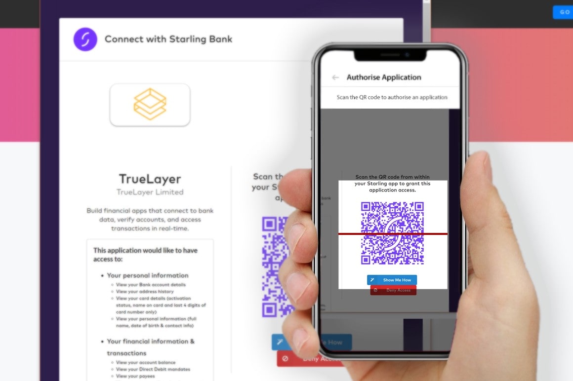 starling bank API QR scan login