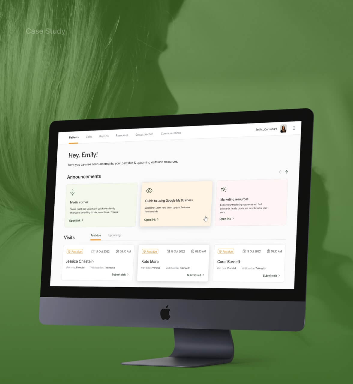 Monitor showing the first cloud-based EMR for lactologists built by MindK