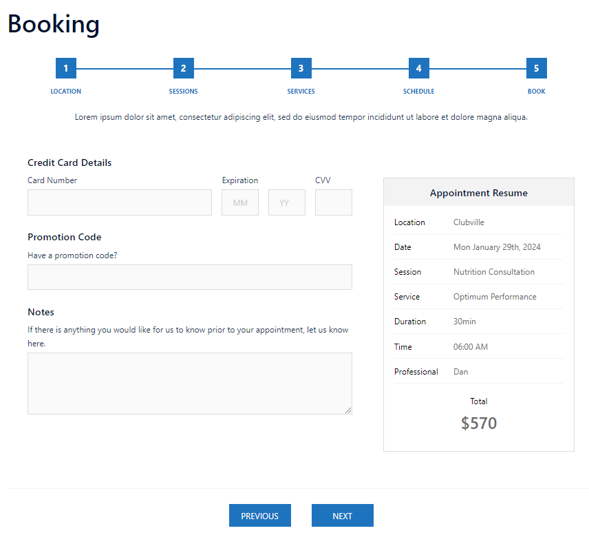 MindBody Booking step 5