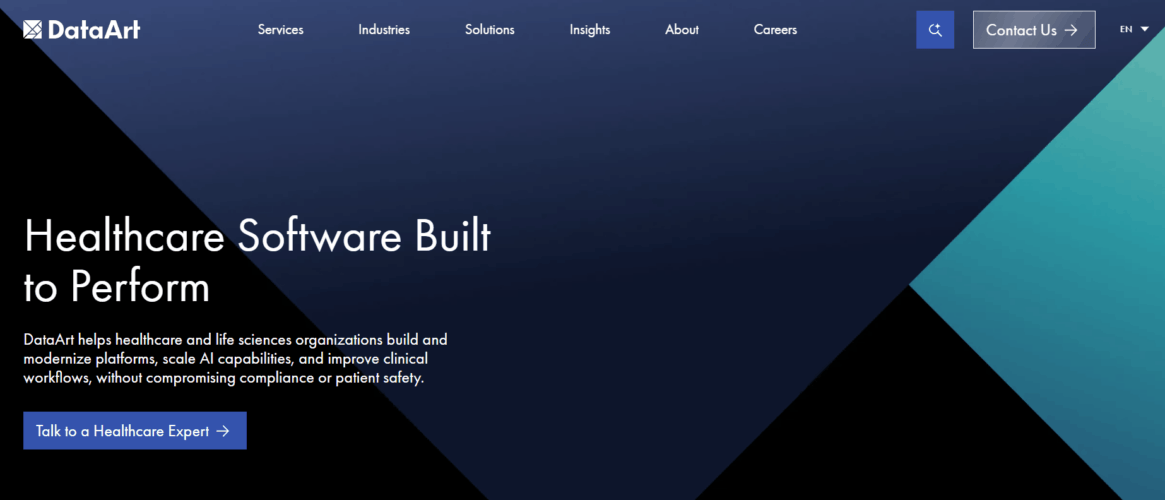 Image showing DataArt'ss healthcare software landing page