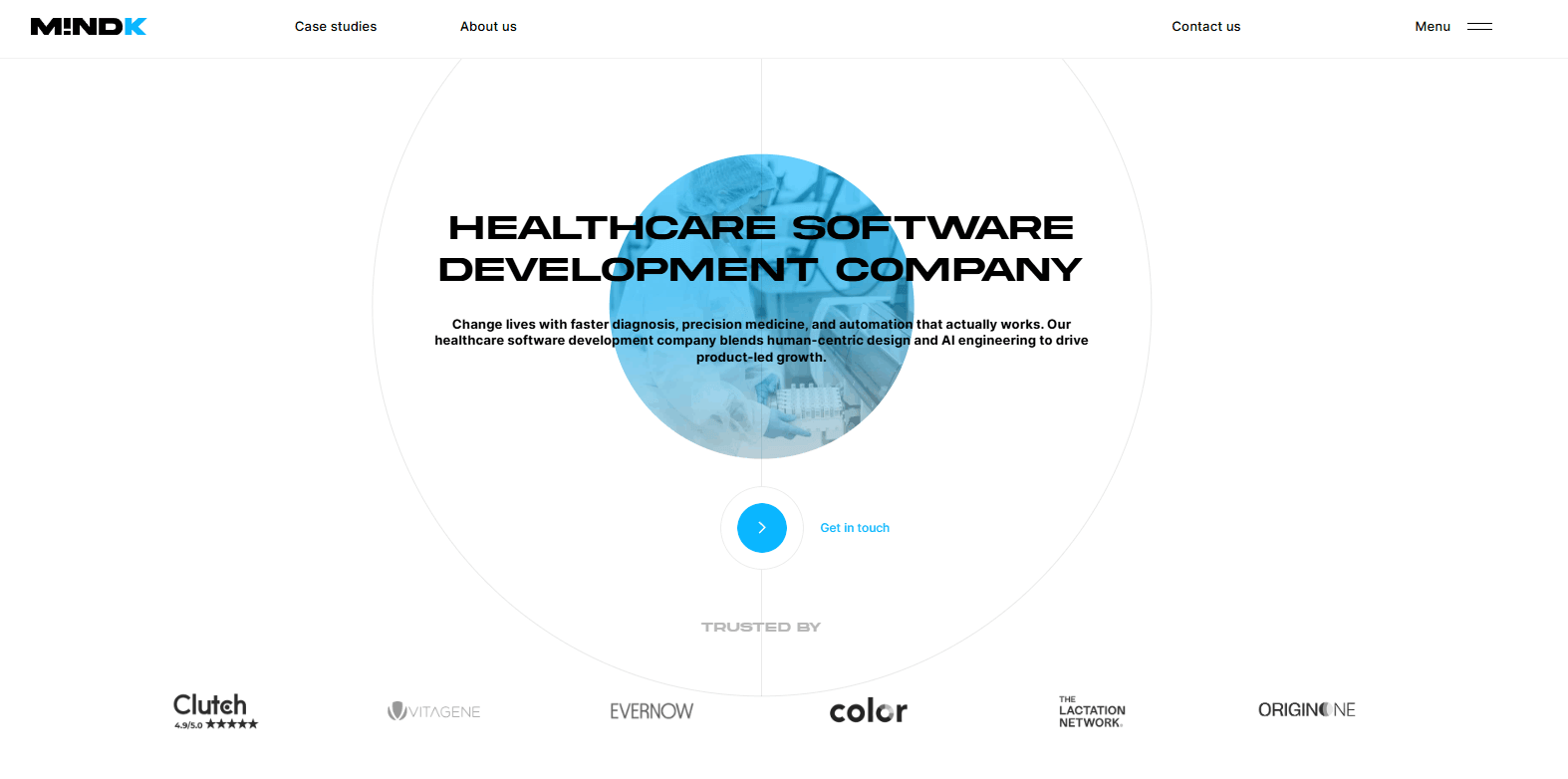 Image showing MindK's landing page for healthcare software development